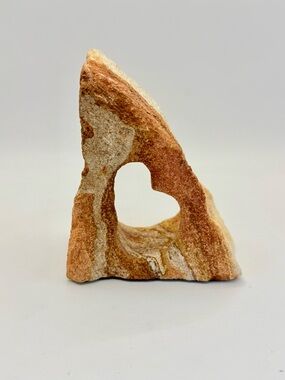 Natural Picture Sandstone Heart Oculi Rainbow Stone Rock Sculpture 4”